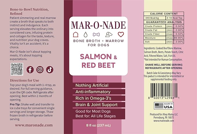 Bone Broth + Marrow Topper for Dogs - Salmon & Red Beet, 8 fl oz - Grain-Free, AAFCO-Compliant, Small-Batch Nutritional Topper