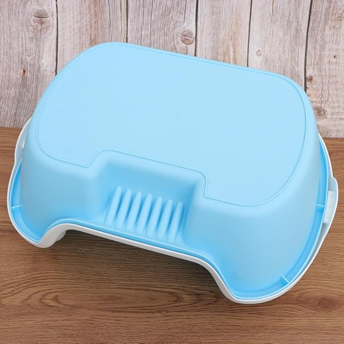Cat Litter Cat Litter Box Semi Enclosed Cleaning Bath Basin Plastic Toilet with Scoop Portable Open Box for Dogs Small Pets (Blue)