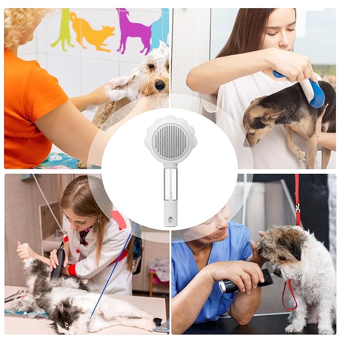 Pet Spray Hair Removal Comb, Dogs and Cats to Remove Tangled and Loose Hair, Self Cleaning Cat Grooming Brush for Massage, Deshedding Dog Brush for Pets Cats Dogs (white)