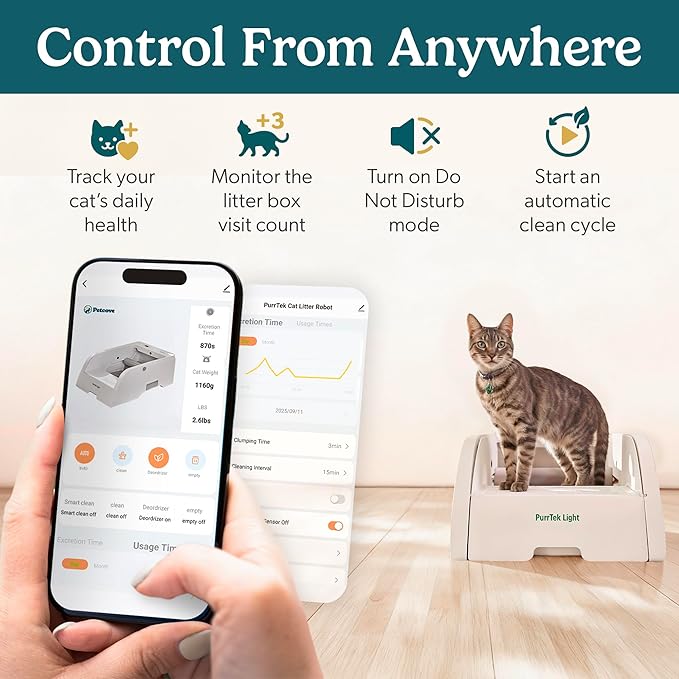 Self Cleaning Litter Box with Auto Safety Sensors for Multiple Cats - Automatic Cat Litter Box Self-Cleaning - Covered Ultra Odor Removal - Smart APP Control - Compatible On All WiFi - Electric Robot