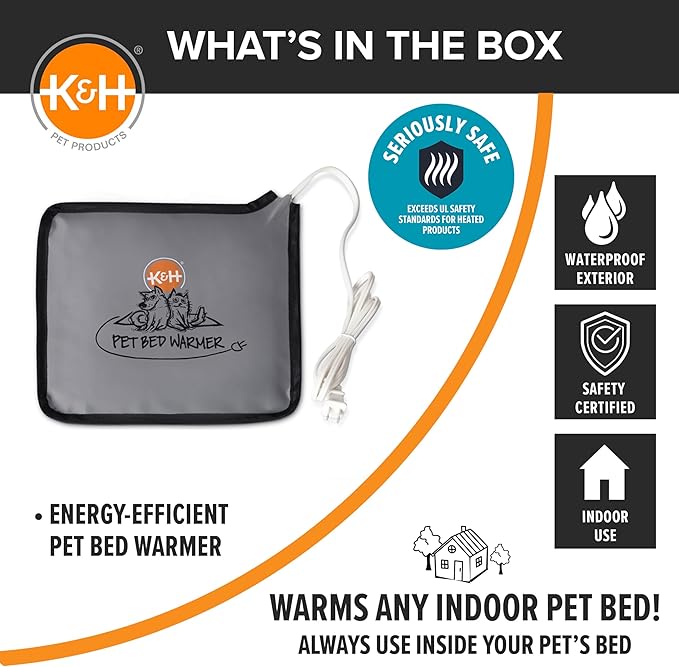 K&H Pet Products Pet Bed Warmer,Turn Any-Pet Bed Into a Heated Cat or Dog-Bed,Waterproof Indoor Heated Warming Pad Insert,Automatic Temperature,Safety Listed - Small 10.25 X 9.25in Gray,(Pack of 12)