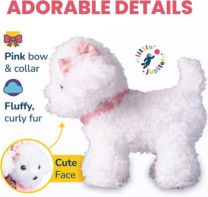 Little Jupiter Pet Plush Set with Purse w/Reversible Sequins & Charm - Stuffed Animal Toy for Kids Ages 4-5 - 6-7 - Stuffed Animal Purse - Stuffed Animals for Girls - (White Labradoodle)