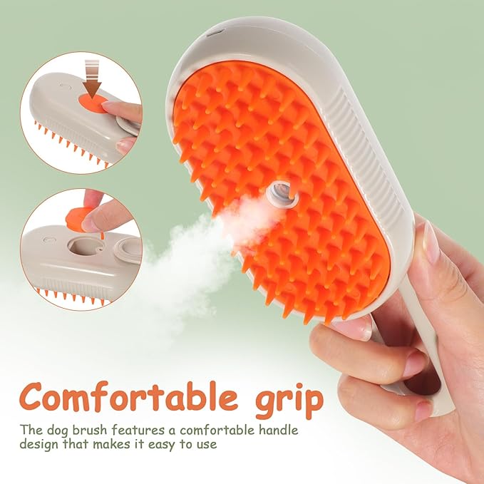 Rotating Handle Pet Brush with Spray for Long Haired Dogs and Indoor Cats Versatile Grooming Comb for Shedding Control Static Reduction and Massage