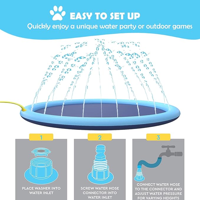 Splash Sprinkler Pad for Dogs Kids,59’’ Thicken Dog Pool with Sprinkler,Pet Outdoor Play Water Mat Toys for Dogs Cats and Kiddie