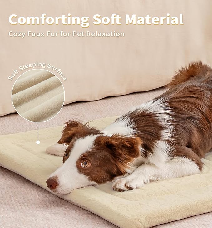 Made4Pets Dog Crate Pad Bed for Large Dogs, Washable & Reversible, Anti-Slip Kennel Mat for Cozy Sleeping, Soft Fluffy Dog Bed for Indoor & Outdoor Use, 44"x32", Beige