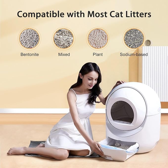 Self Cleaning Cat Litter Box, Automatic Cat Litter Box with APP Control Odor Removal Safety Protection for Multiple Cats, with Garbage Bags