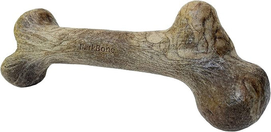 Pet Qwerks Dinosaur BarkBone - Wood Dog Bone for Moderate Chewers - Peanut Butter Flavor - 9.75"