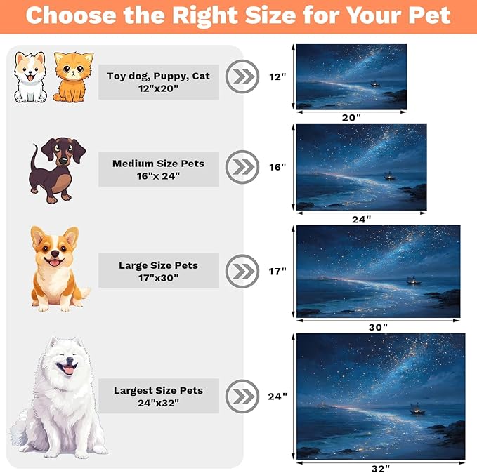 Beach Dog Food Mat for Floors Absorbent, Quick Dry Water Dispenser Mat for Food, Water, Pet Supplies 16" x 24", Night Sky Stars
