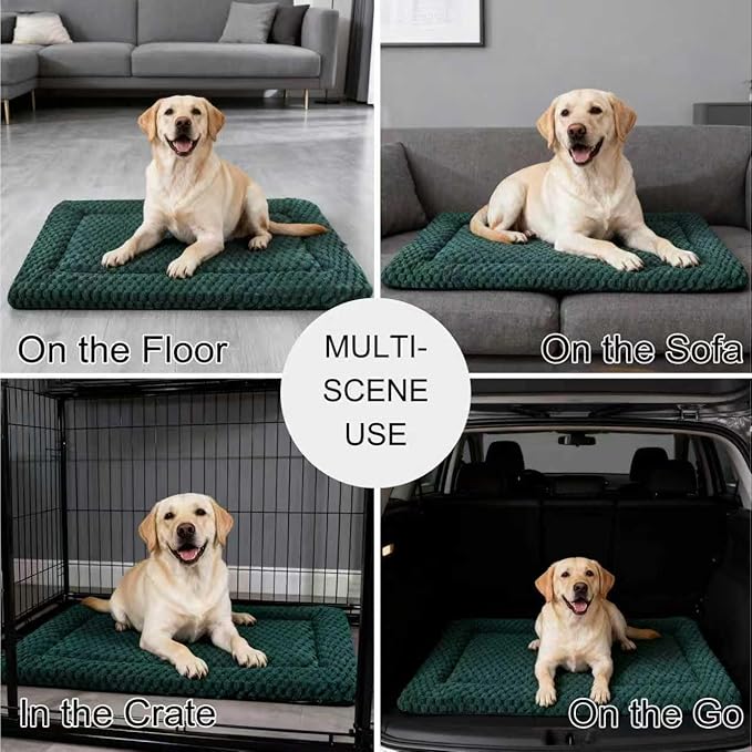 Dog Bed Mat - Dog Crate Pad - Reversible Mat for Pet Comfort - Soft Bed Crate Pads for All Seasons - Durable, Machine Washable Mat for Crates, Travel, and Home (Dark Green, 35" L*23" W*1.5" Th)