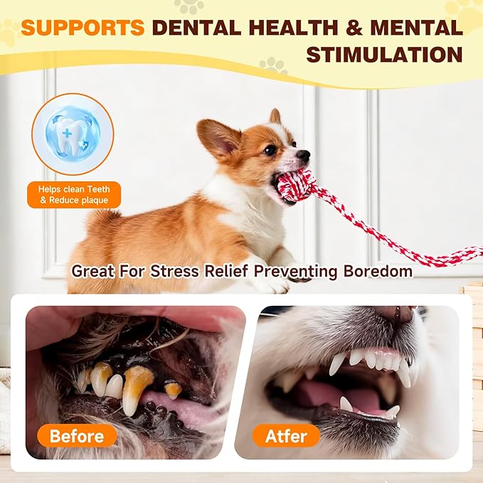 Interactive Dog Toys with Strong Gel Suction Cup, Durable Rope & Chew Ball, Dog Toys for Aggressive Chewers, Tug of War Dog Toy, for Small to Medium Dogs, Red White