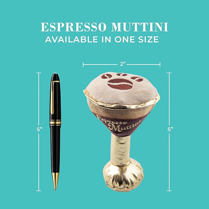 Haute Diggity Dog Espresso Muttini Plush Dog Toy for Small, Medium & Large Dogs, Interactive Funny Parody Squeaky Toys, Soft, Durable, Machine-Washable, Safe & Cute Birthday Gift for Dogs, One Size