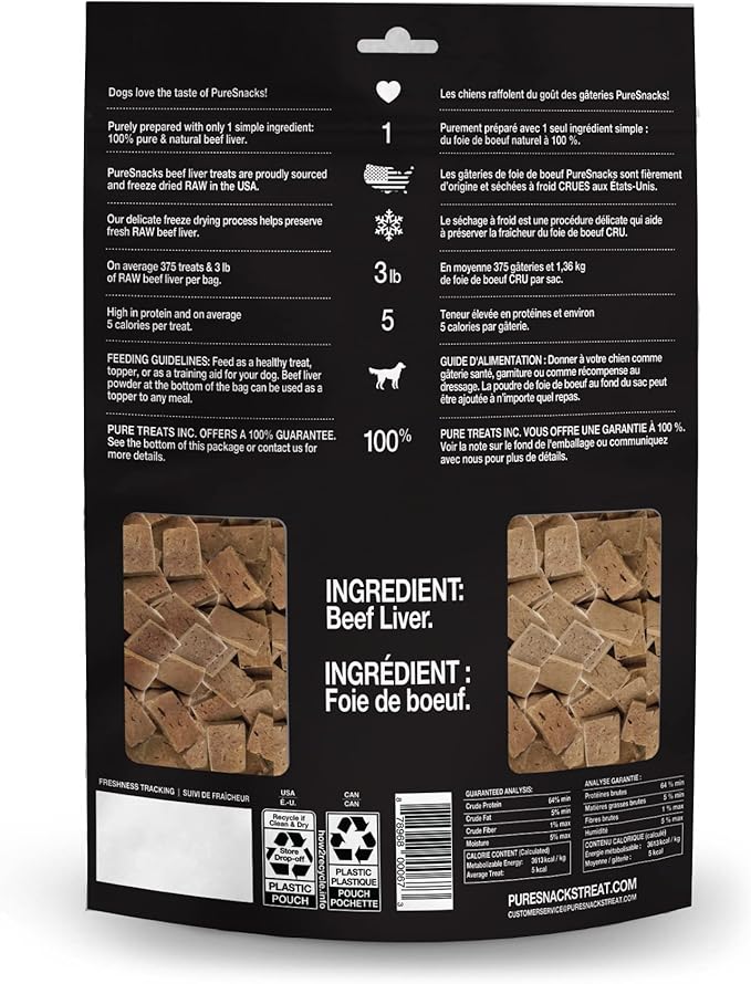 PureSnacks Freeze Dried Dog Beef Liver, 1 Ingredient, Made in USA, 14.4oz