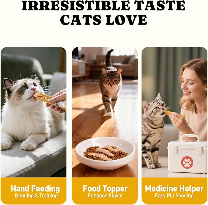 Lickable Cat Treats, High Moisture Hydrating Creamy Puree Squeeze Tubes, Chicken Flavor, 20 Tubes 0.5oz, Grain-Free, Omega Oils & Vitamin E, Skin & Coat Health, Digestive and Immune Support
