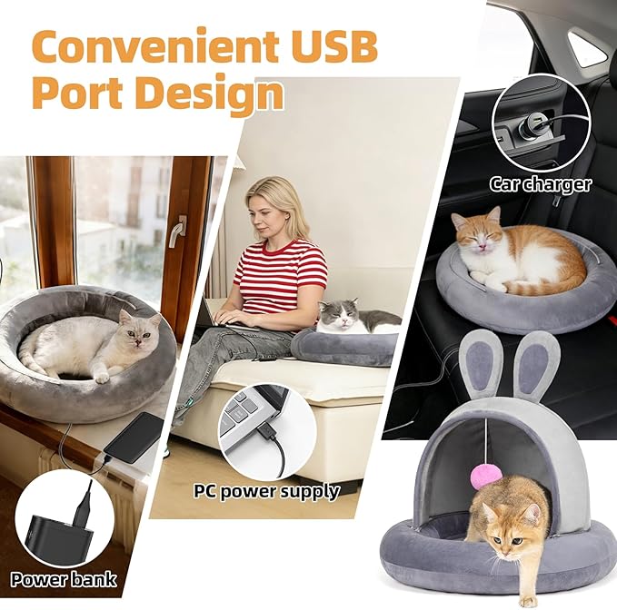 Heated Cat Bed with Electric Cat Heating Pad, 23.6" Large Cat Bed for Cats and Small Dogs, Heated Pet Bed with Timer & Temp Adjustable, Removable Machine Washable, Gifts for Easter
