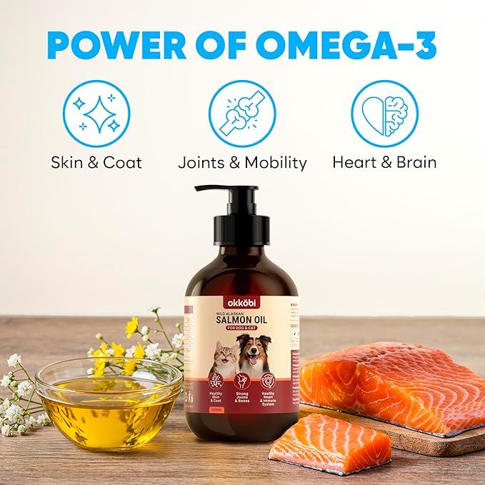 Wild Alaskan Salmon Oil for Dogs & Cats - Pure Fish Oil for Dogs with Omega 3, EPA & DHA Supplements for Skin & Coat, Heart & Immune System, Joint and Brain Support - 8.5 oz
