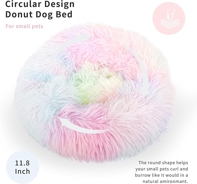 Guinea Pig Bed for Cage Plush Calming Hideout, Warm Rabbit Bed for Hamsters Hedgehogs Ferrets Dwarf Rabbits and Other Small Animals 11.8 inch Rainbow