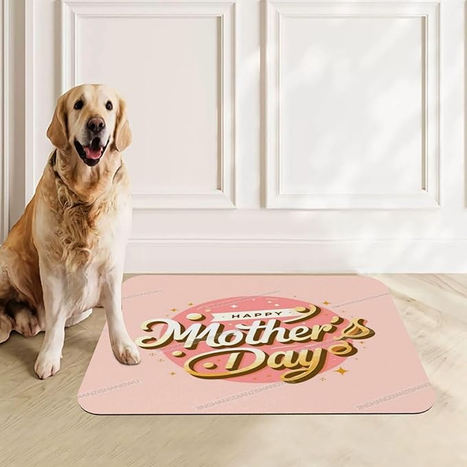 Pet Feeding Mat for Dogs Cats Happy Mother's Day Floral Gift for Mom Gn Absorbent Dog Food Mat Non-Slip Waterproof Placemat Quick Dry Pet Supplies Bowl Mats
