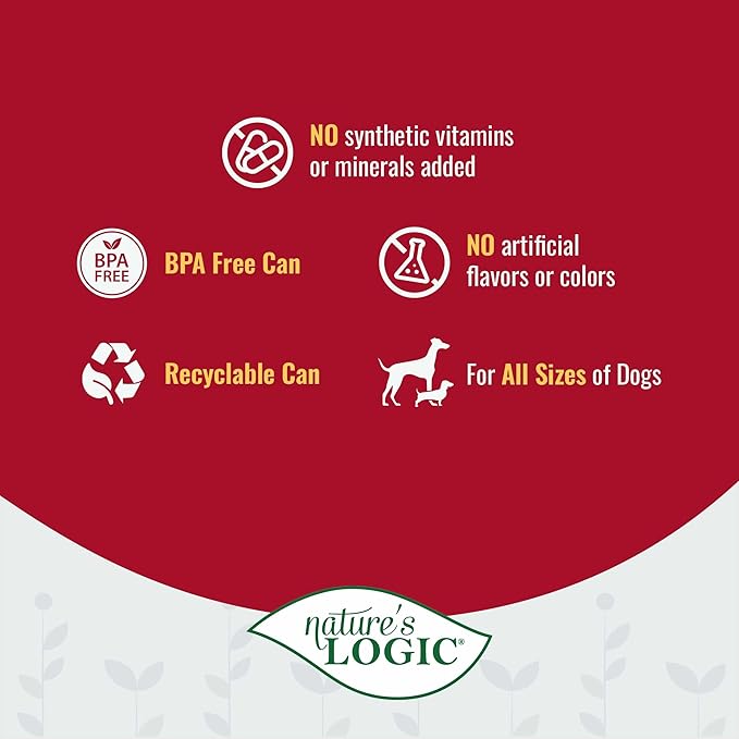 NATURE'S LOGIC Grain-Free Canned Dog Food - 95% Animal Proteins - 100% Natural Wet Dog Food Cans - No Common Allergens - All Life Stages - Ideal for Sensitive Dogs - Beef (13.2 oz, 12 Pack)