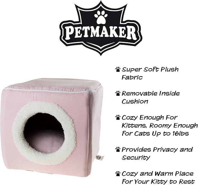 Cat House - Indoor Bed with Removable Foam Cushion - Cat Cave for Puppies, Rabbits, Guinea Pigs, and Other Small Animals by PETMAKER