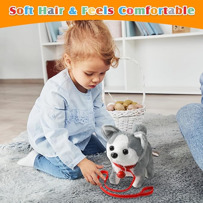 Plush Husky Toy Puppy Electronic Interactive Dog - Walking, Barking, Tail Wagging, Stretching Companion Animal for Kids Toddlers