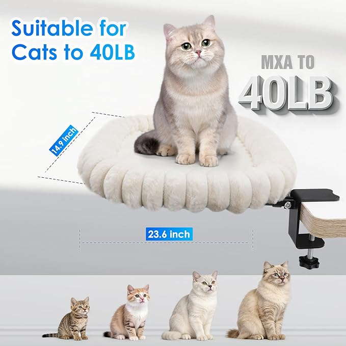 IPOW Cat Bed Heavy Duty Steel Frame Supports up to 50lbs Cat Desk Bed & Perch Space-Saving 91°Foldable with Soft Ultra-Plush Faux Fur for Small Medium Large Cats