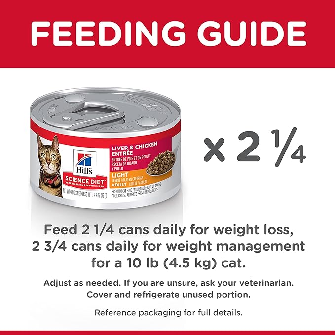 Hill's Science Diet Light, Adult 1-6, Weight Management Support, Wet Cat Food, Liver & Chicken Minced, 2.9 oz Can, Case of 24