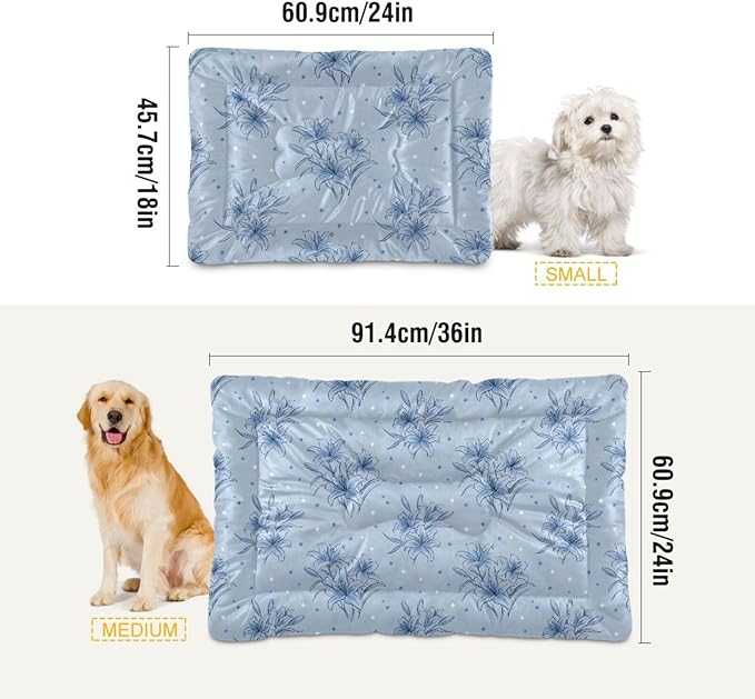 Dog Bed for Crate Washable Pet Sleep Pad, Floral Print Kennel Mat with Non-Slip Bottom, Soft Fluffy Supplies Pet for Dogs and Cats (36x24 inch)