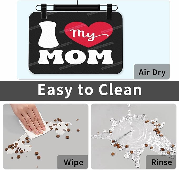 Pet Feeding Mat for Floors Waterproof Dog Mat for Food and Water Happy Mother's Day I Love Mom Gift Red Heart Absorbent Quick Dry Non Slip Mats Cat Bowls 18X12In