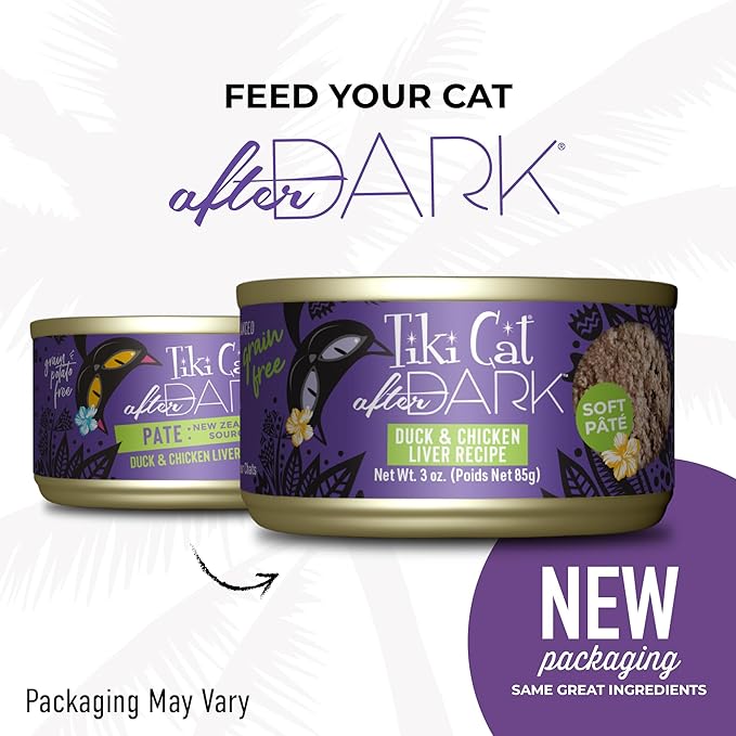 Tiki Cat After Dark Soft Pate, Duck & Chicken Liver, High-Protein, Wet Cat Food for Adult Cats, 3 oz. Can (12 Count)