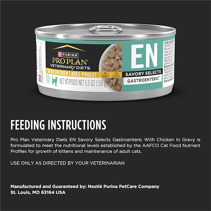 Pro Plan Veterinary Diets Purina EN Gastroenteric Feline Formula Savory Selects in Sauce with Chicken Wet Cat Food - (Pack of 24) 5.5 oz. Cans