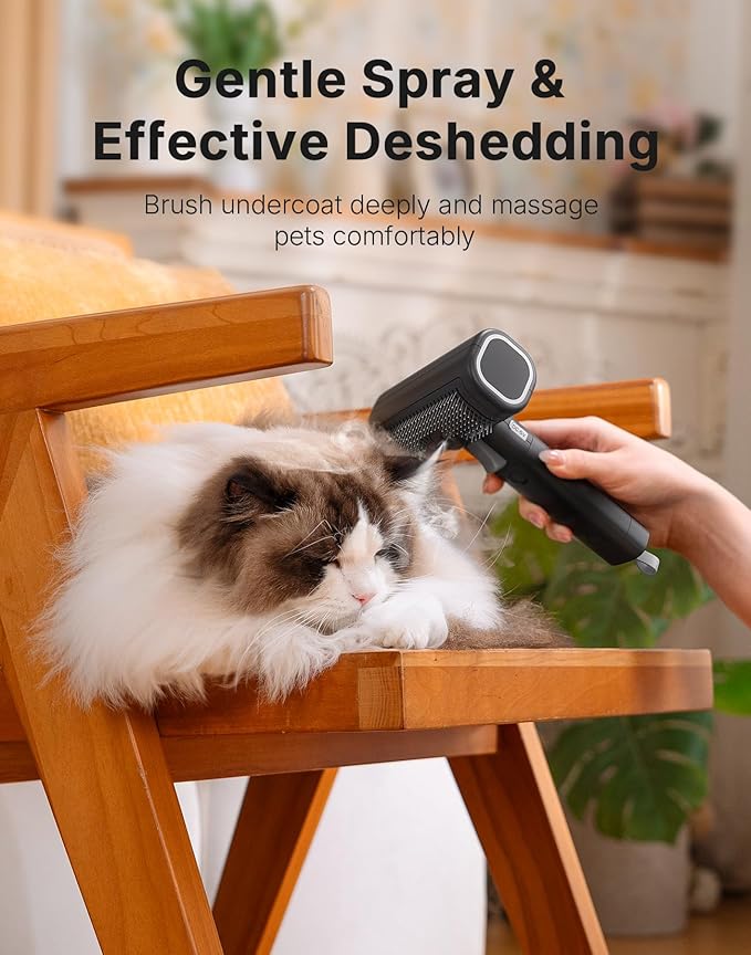 Pet Steam Brush for Indoor Cats & Dogs Grooming, Spray Hair Removal Comb for Massaging, Deshedding & Dander, Water Brush for Long & Short Haired Pets Spritz Defur Comb