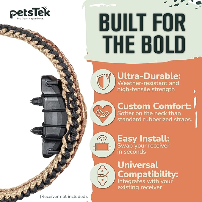 E-Collar Cover - for Medium Dogs with 16-22" Neck Size - Adjustable Nylon Cord, Quick Release Buckle, Heavy Duty Loop Strap Compatible with Dogtra, Educator, SportDog, Garmin, Bousnic, Jugbow (Mojave)