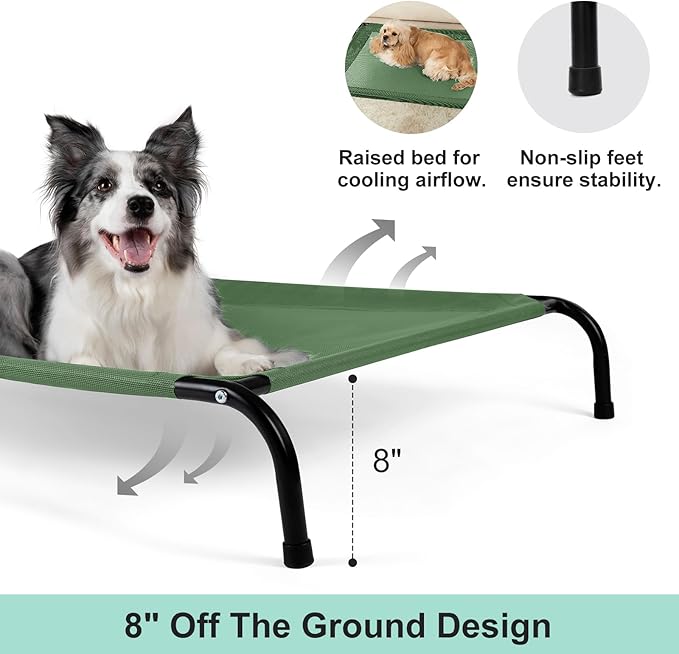 Cooling Elevated Dog Bed for Extra Large Dogs with Non-Slip Floor Protectors & Breathable Mesh, XL Raised Indoor & Outdoor Dog Cot Hammock, 54" L x 35" W x 8" Th, X-Large, Green