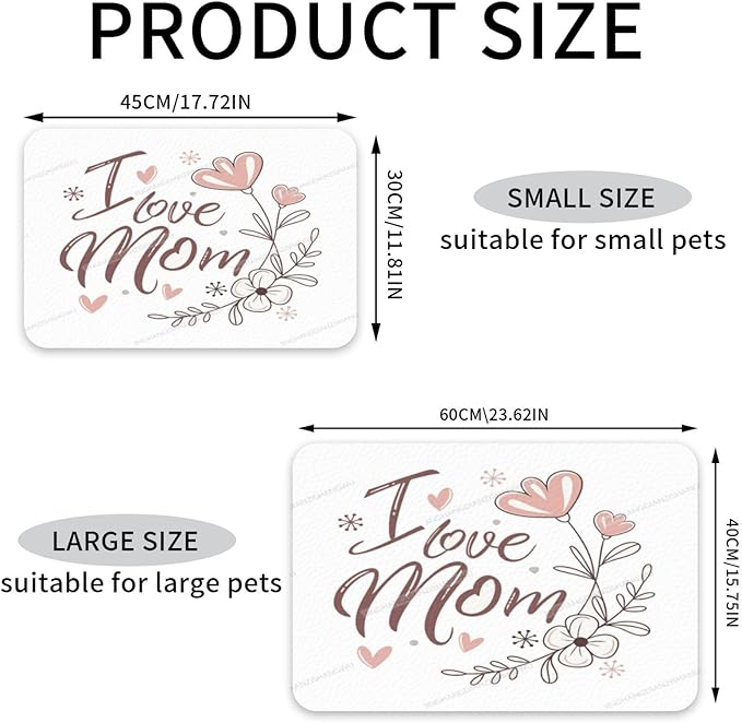 Dog Food Mats for Floors Happy Mother's Day I Love Mom Gift Mom Br Absorbent Pet Cat Food Mat Quick Dry Dog Bowl Mats for Water Pet Supplies 24x16In