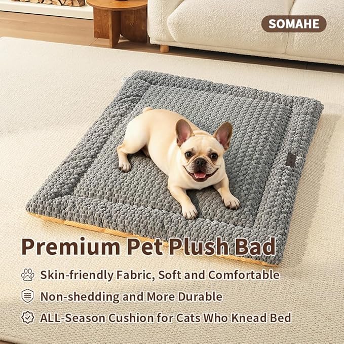 Plush Cat Kneading Bed Mat, Premium Plush Fabric Bed with Non-Slip Bottom, 3cm Thick All-Season Cushion for Cats Who Knead, Machine Washable Anti-Static Pet Bed, 27x20 Inch, Milk