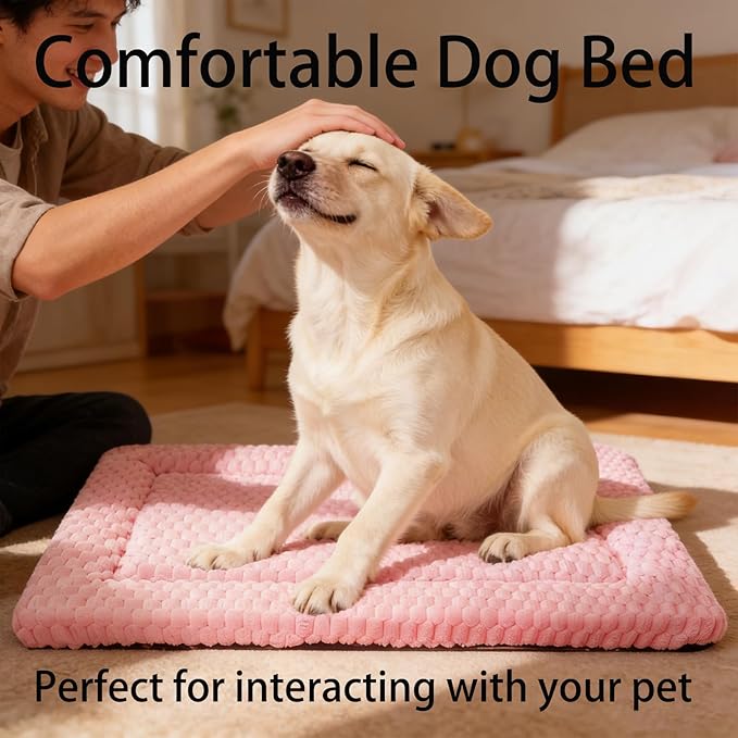 Dog Bed Mat, Reversible Dog Crate Pad - Comfortable Kennel Mat for Dogs & Cats, Machine Washable Dog Bed Suitable for Kennel, Cage or Home Travel (Pink, 35" L*23" W*1.5" Th)