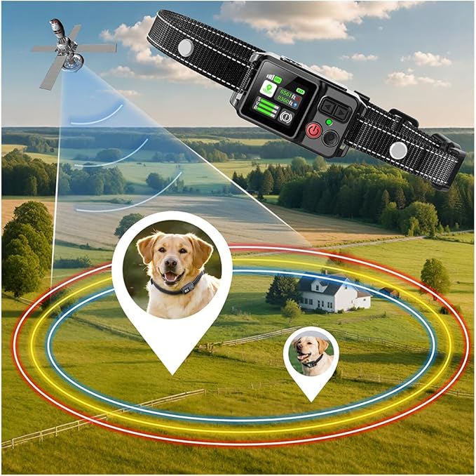 GPS Wireless Dog Fence System with Adjustable 49 to 6500ft 3 Training Modes Magnetic Charging Waterproof Design Suitable for Large Medium and Small Dogs No Subscription Required (Black)