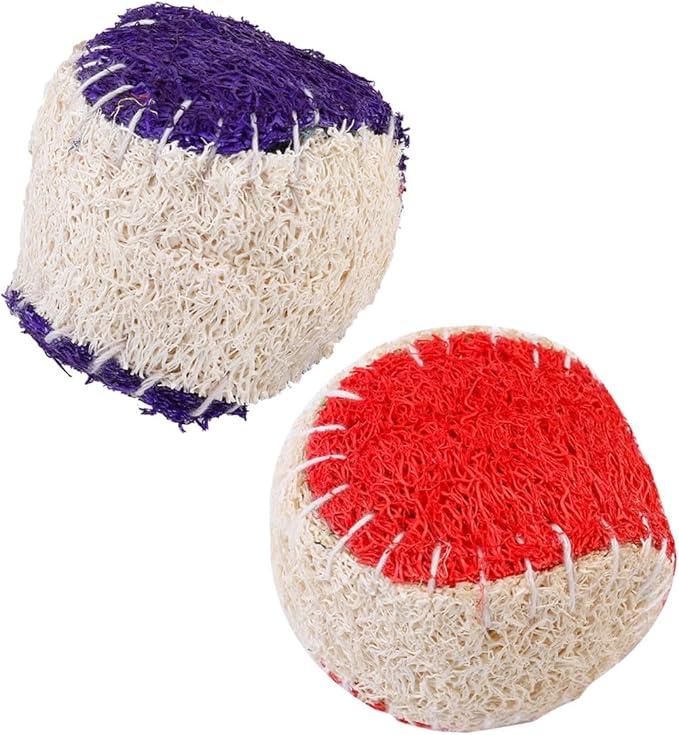Toyvian 2pcs Natural Loofah Dog Tennis Balls Chew Sturdy Pet Training Supplies for Puppy and Adult Dogs Random Color