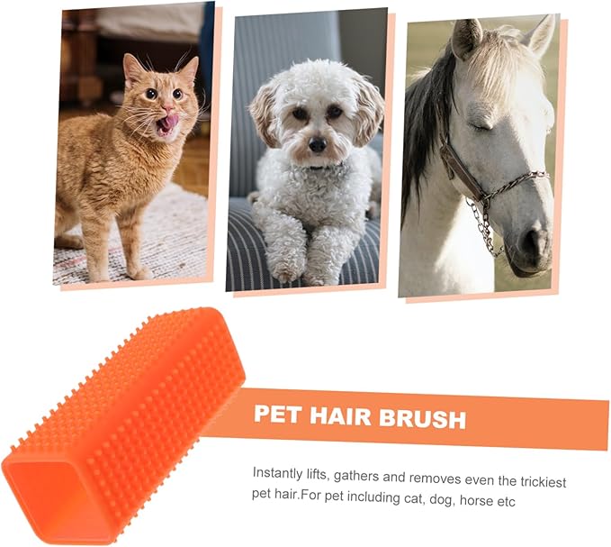 Silicone Pet Hair Remover Brush for Dogs and Cats Lint Cleaner for Carpets Sofas Clothes Cars Easy to Use Non-slip Grip Orange Color