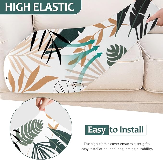HANDONTIME Modern Plants Outdoor Cushion Covers 8pcs Green Leaves White Couch Cushion Covers Replacement Patio Couch Cover Sofa Cover Indoor Patio Cushion for Outdoor Furniture Washable, Cover Only
