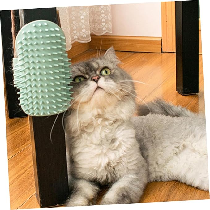 Alasum Cat Corner Massage Comb for Grooming Comfortable Cat Self-groomer with Wood and Silvervine Green Pet Hair Comb and Kittens Random Color