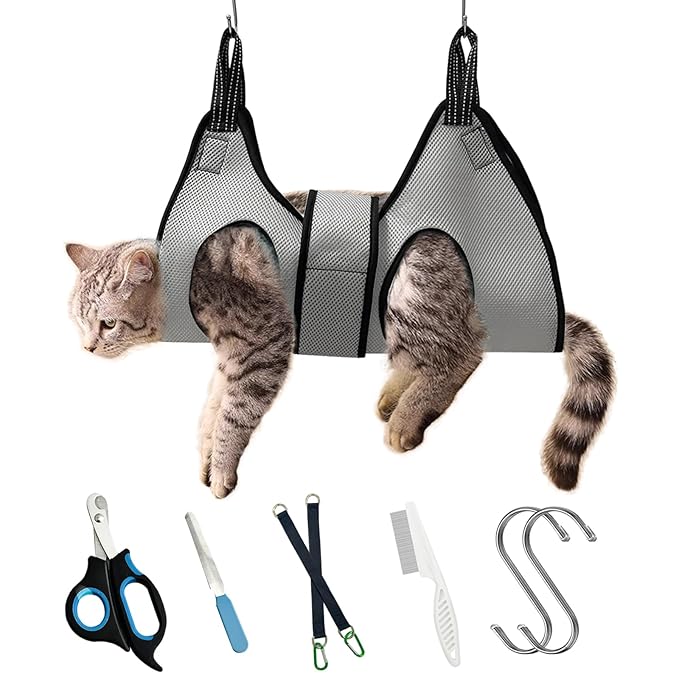 Pet Grooming Hammock with Safety Belt for Nail Clipping, Cat Bathing Bag for Nail Trimming, Dog Grooming Harness (XS, Check Size Chart)