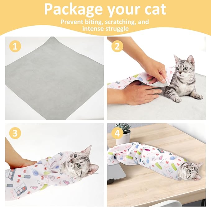 3 Pcs New Cat Grooming Wrap, Self-Adherent, Anti-Bite, Anti-Scratch, Anti-Escape Calming Cat Restraint Wrap, Multifunctional Pet Grooming Wrap for Medicine Nail Clipping Ear Cleaning Teeth Brushing