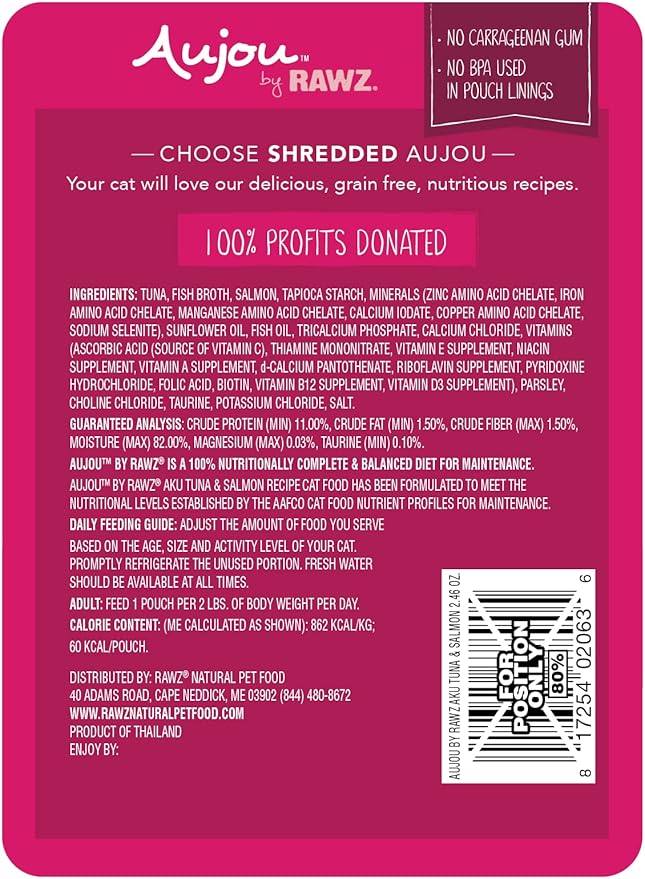 Rawz Aujou Aku Tuna & Salmon Cat Food 8/2.46 oz Pouches