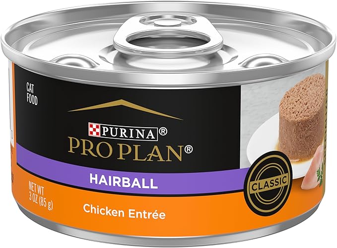 Purina Pro Plan Hairball Control Cat Food Wet Pate, Hairball Chicken Entree - (Pack of 24) 3 oz. Cans