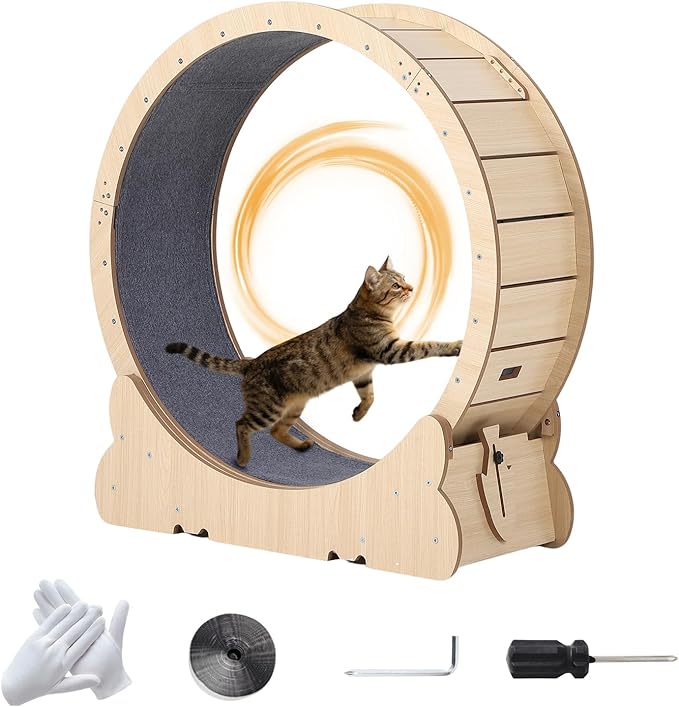 Cat Exercise Wheel for Indoor Cats, 39.4" Cat Running Wheels, Cats Treadmill Wheel with Locking Mechanism & Detachable Carpet, Ideal for Most Pets Weight Loss and Health