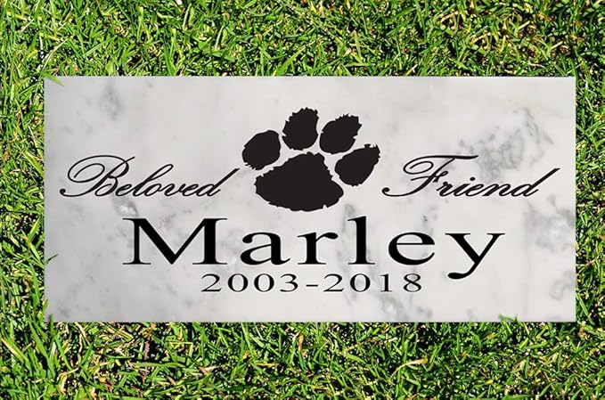 Broad Bay Dog Pet Memorial Gift Stone Solid Marble Personalized Pet Plaque Garden Marker Indoor or Outdoor Grave Headstone 12" x 6" (Beloved Friend - Paw Print)