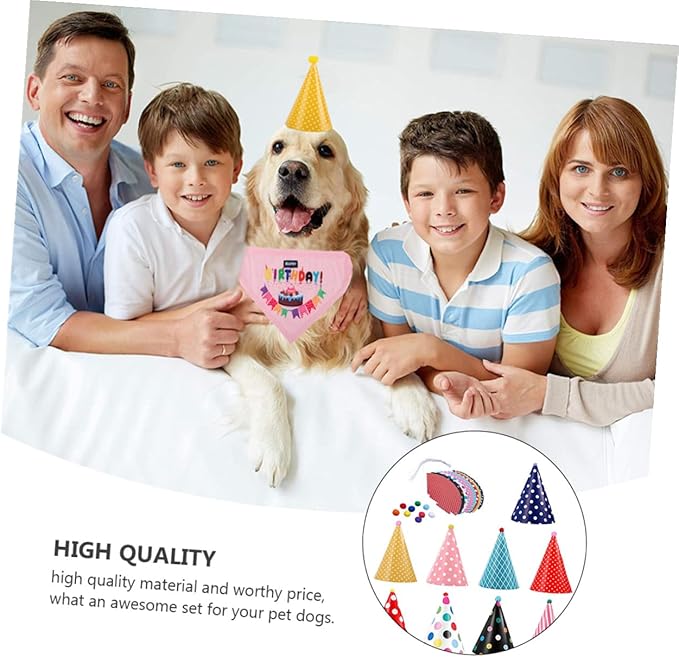ibasenice Dog Birthday Party Hat and Saliva Bib Set, 9pcs Pet Birthday Caps with Bandana for Small to Medium Dogs, Decorative Pet Supplies for Celebration and Photo Sessions Random Color