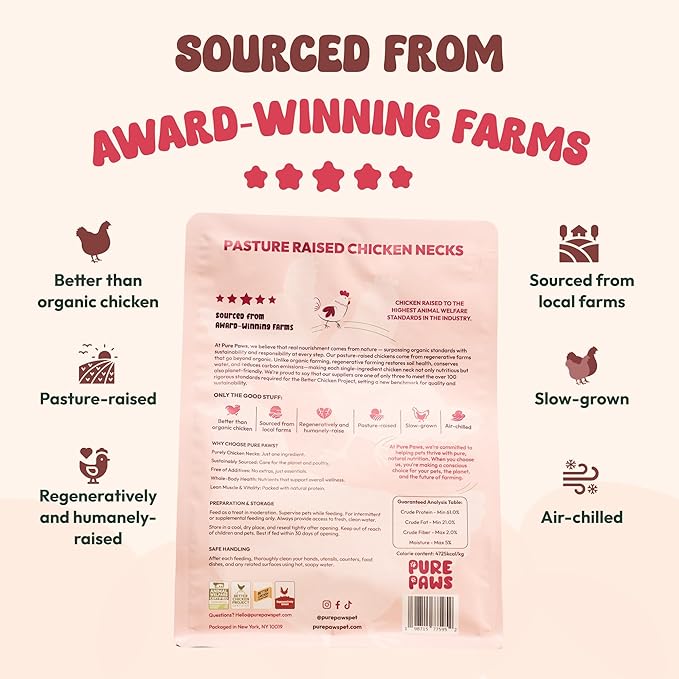 Freeze-Dried Chicken Necks for Dogs & Cats, Single Ingredient, High Protein Dog Treat, Regeneratively Raised Poultry, Grain-Free, No Additives, Supports Dental & Joint Health, 9 oz