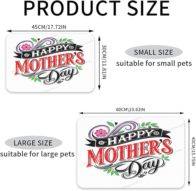 Dog Food Mats for Floors Absorbent Pet Cat Food Mat Happy Mother's Day Floral Gift Mom Bk Non Slip Dogs Bowl Mats for Water Dog Placemats Feeding Mat Pet Supplies 24x16In